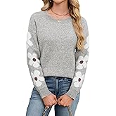 Libsorge Womens Oversized Cute Flower Sweater Winter 2025 Trendy Dressy Casual Floral Crew Neck Long Sleeve Pullover Tops