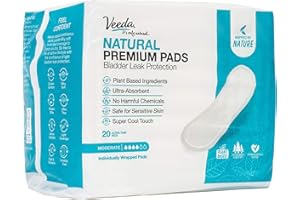 Veeda Natural Premium Incontinence Feminine Pads for Women, Bladder Leakage Protection, Moderate Absorbency, Unscented, Long Length, 20 Count