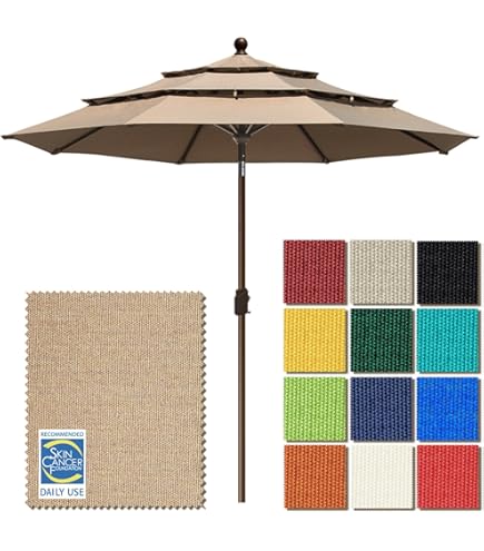 California Umbrella 12-Year Protection 9-Ft Outdoor Patio Umbrella, Sunbrella Fade-Resistant Acrylic Fabric, Auto Tilt and Crank, Heavy-Duty Aluminum Frame/ Reinforced Ribs, Bronze Pole, Spa : Patio, Lawn & Garden