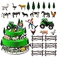 26 PCS Mini Farm Animal Tractor Cake Topper Set with Tree Farmer Fences Cow Pig Sheep Figures Tractor farmer Cake Topper for Boy Girl Birthday Party Decorations
