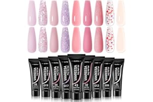 VANREESA Poly Nail Gel Kit 9 Pcs Poly Nail Gel Colors Purple Pink Clear Glitter Poly Nail Gel Poly Extension Gel Nail Kit Gifts for Women DIY at Home