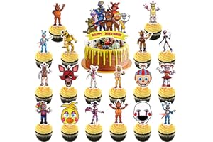 Genshii 37pcs 5 Nights cake decoration set include 1pc big cake topper 36pcs cupcake toppers for Freddy's Theme birthday party decor (FNAF)