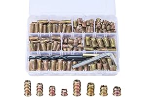 Wocoe 200 Pieces 1/4 "- 20 Flush Nut Inserts Headless Screw Wood Bolt Threaded Inserts for Wood Hardware Nuts Woodworking Tools Furniture Assortment