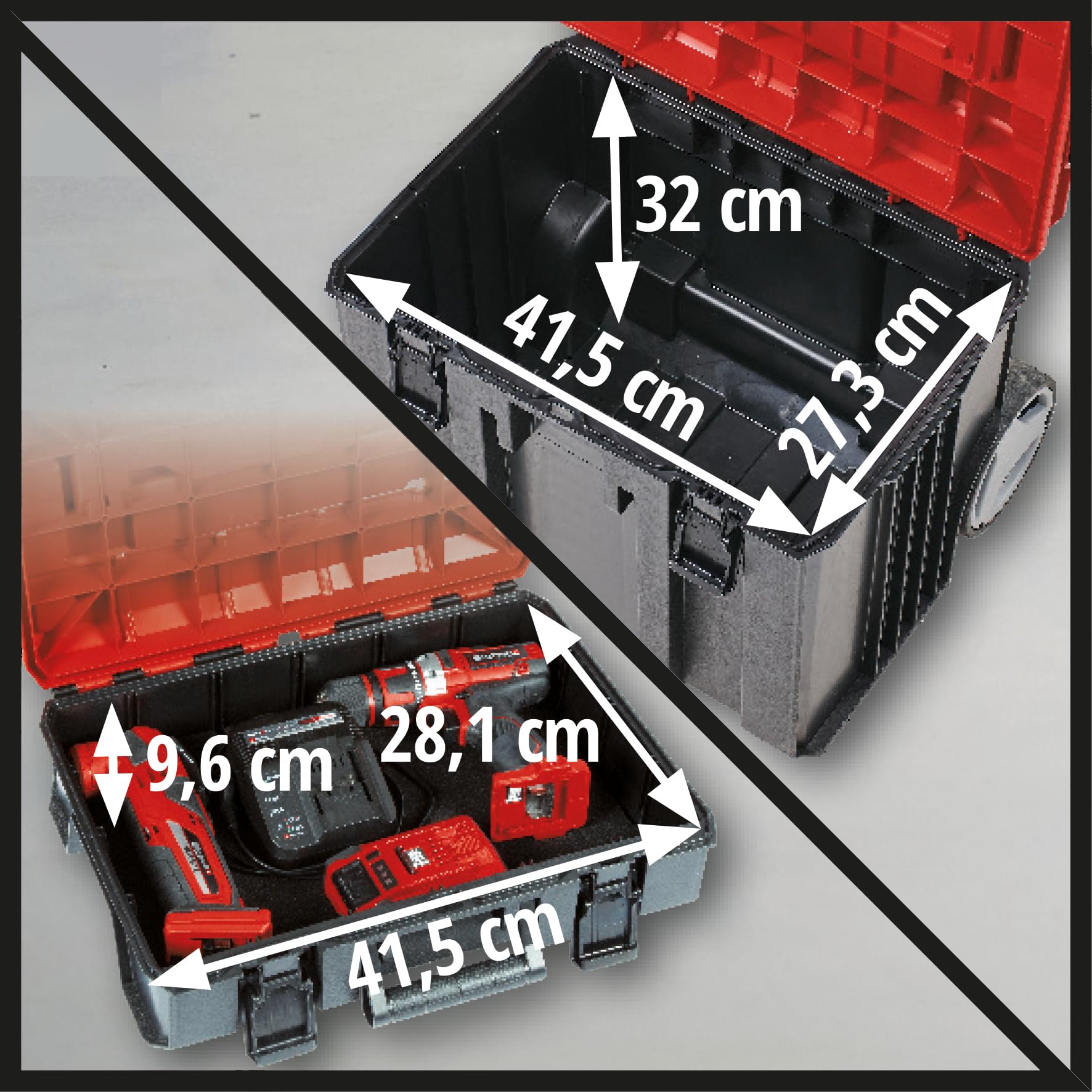Original Einhell E-Case Tower Systemkoffer-Set (max. 120 kg, bestehend aus 3 Koffern inkl. Zubehör, Aufbewahrung & Transport von Zubehör und Werkzeug, stapelbar, verknüpfbar) 9