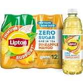Lipton Immune Support Zero Sugar Iced Tea, Green Tea Pineapple Mango, 16.9 fl oz Bottles, (12 Pack), Vitamin C, Zinc​