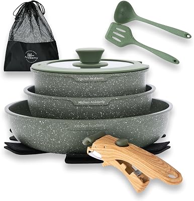 Set di Pentole da 10 Pezzi, con Manico Rimovibile, Verde