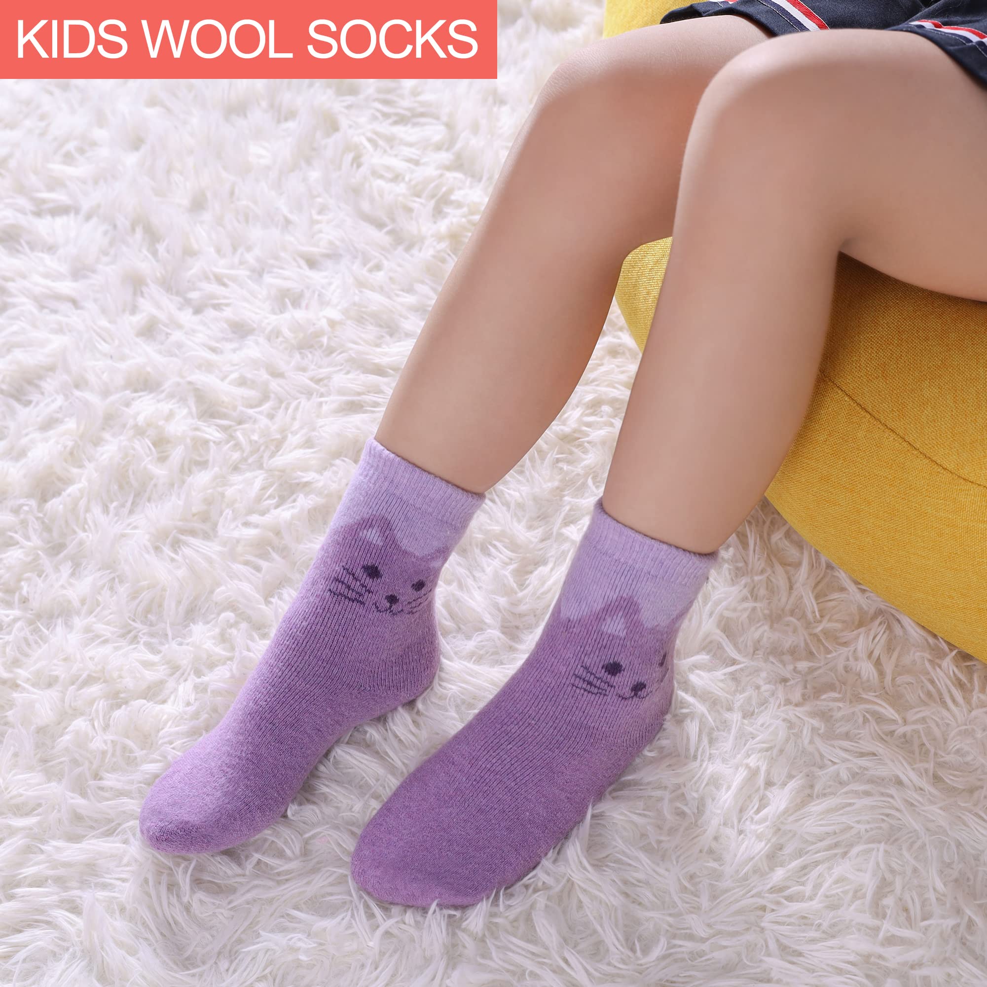 DYW Kids Merino Wool Hiking Socks Toddlers Boys Girls Winter Warm Thick Thermal Soft Cozy Crew Boot Socks 6 Pairs