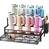 Kssiaz Water Bottle Organizer for Full Stanley 40 oz Tumbler with Handle, 2 Tier Tumbler Organizer for 8 Cups, Kitchen Pantry Organizers and Storage for Owala Stanley Cup Accessories, Brown