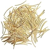 200Pcs Golden Plated Long Curved Noodle Tube Spacer Beads Sterling Bar Column for Bracelets Supplies (Gold)