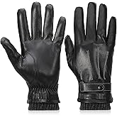 Zhamate Leather Driving Gloves Mens Winter Warm Touchscreen Gloves with Cashmere Lining, Motorcycle Glove Costume Black