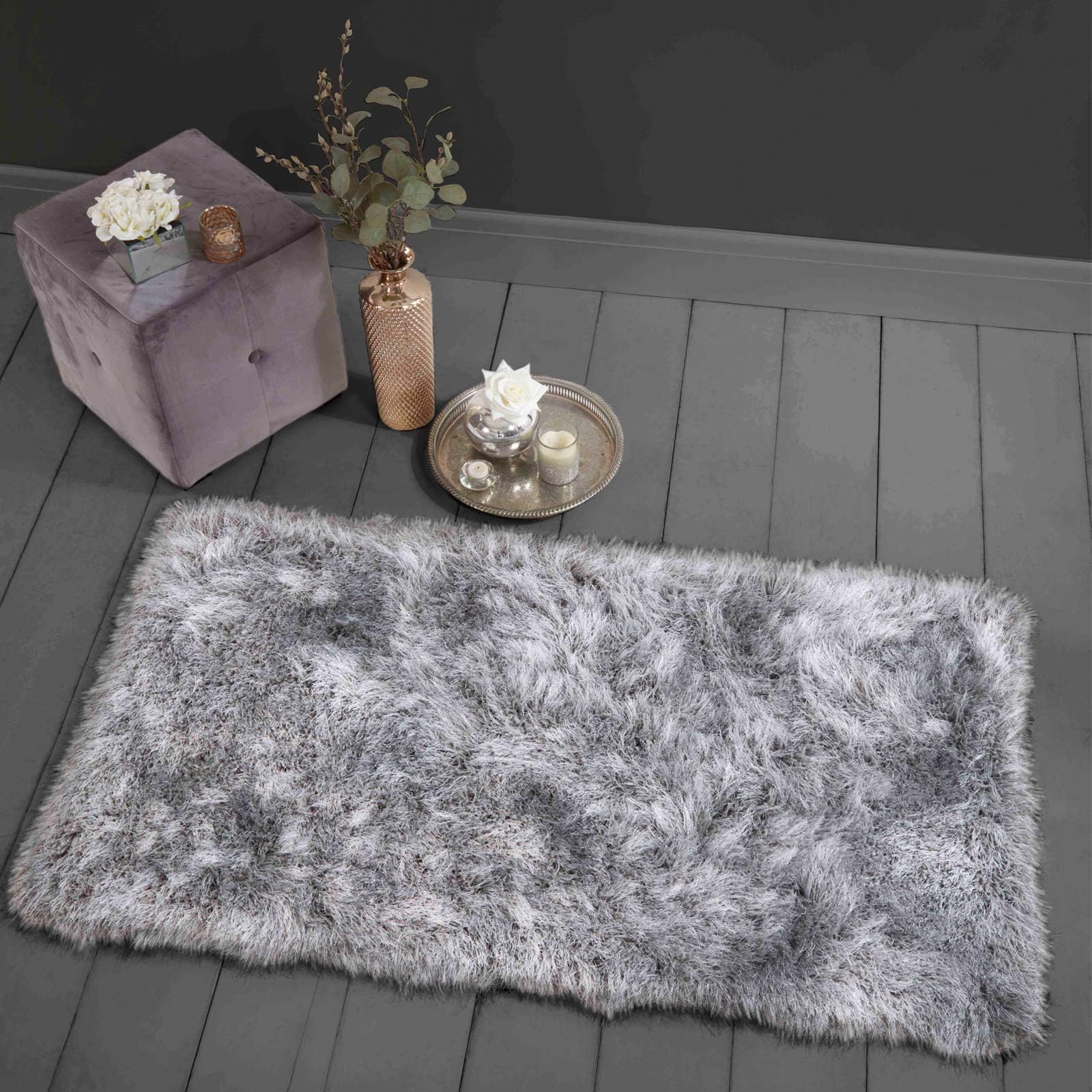 Sienna Home Collection 9cm Floor Rug Plain Soft Thick Pile Large Area Sparkle Shimmer Carpet Non-Shed, Silver Grey, 80x150 cm (2'6"x4'9")