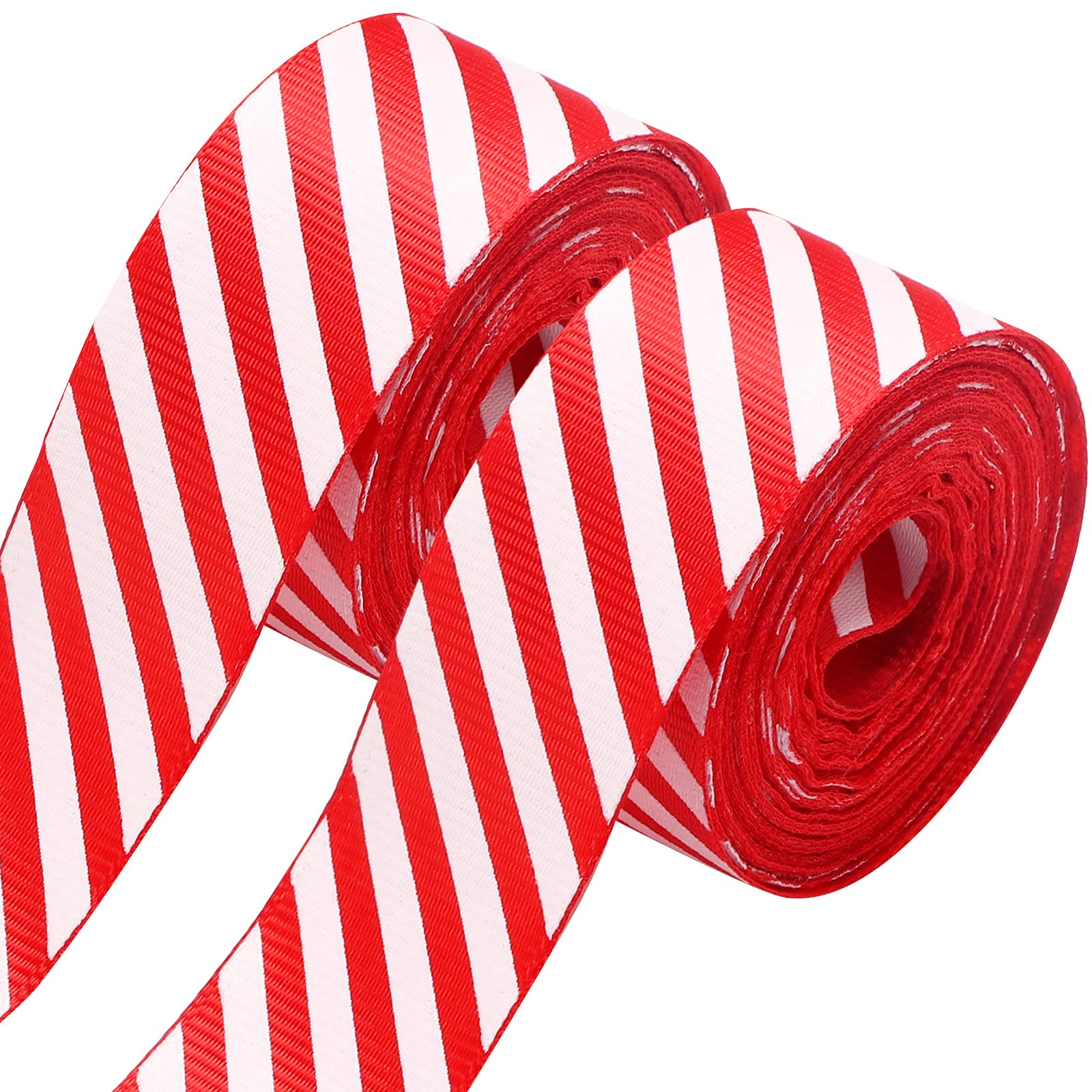 Syhood 2 Rolls 16 Yards Christmas Red and White Ribbon Christmas Striped Wrapping Ribbon for DIY Crafts Present Wrapping Wreath Xmas Tree Decorations