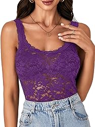 LYANER Women's Floral Lace Scallop Spaghetti Strap