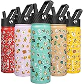 BJPKPK Insulated Water Bottle with Straw Lid, 22 oz Stainless Steel Metal Water Bottles, Reusable Leak Proof BPA Free Water Bottles, Cups, Thermo, Spring Party-Green
