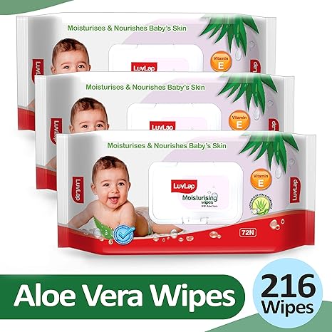 LuvLap Paraben Free Baby Wipes with Aloe Vera, with Fliptop Lid (72 Wipes/Pack, Pack of 3)