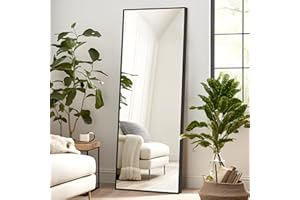 TUYOHW Full Length Mirror, 56"x20"Floor Mirror with Stand, Wall Mirror Full Length, Floor Standing, Hanging or Leaning, Tall Aluminum Frame Full Body Mirror for Bedroom, Black