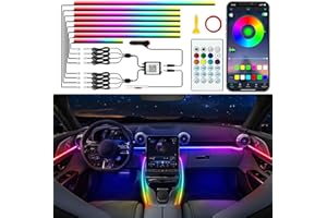 Jushope Car LED Strip Lights, Interior Acrylic LED Lights for Car with Dynamic Rainbow Dream Color Chasing, Ambient Lighting Kits Music Sync (8 in 1(6 * 29.5+43.3+14.5 inches))