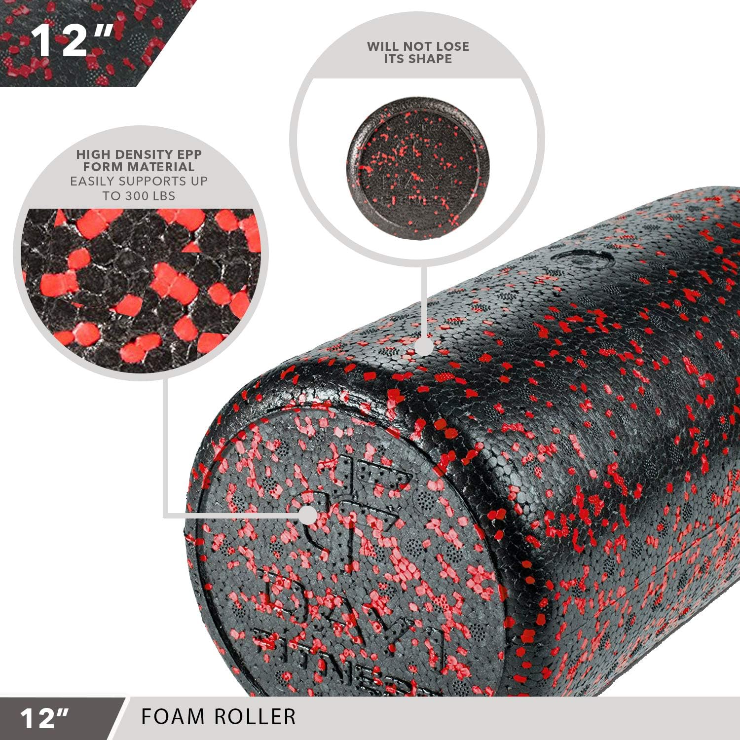 High Density Muscle Foam Rollers by Day 1 Fitness - Sports Massage Rollers for Stretching, Physical Therapy, Deep Tissue, Myofascial Release - Ideal for Exercise and Pain Relief - Speckled Red, 12” : Sports & Outdoors
