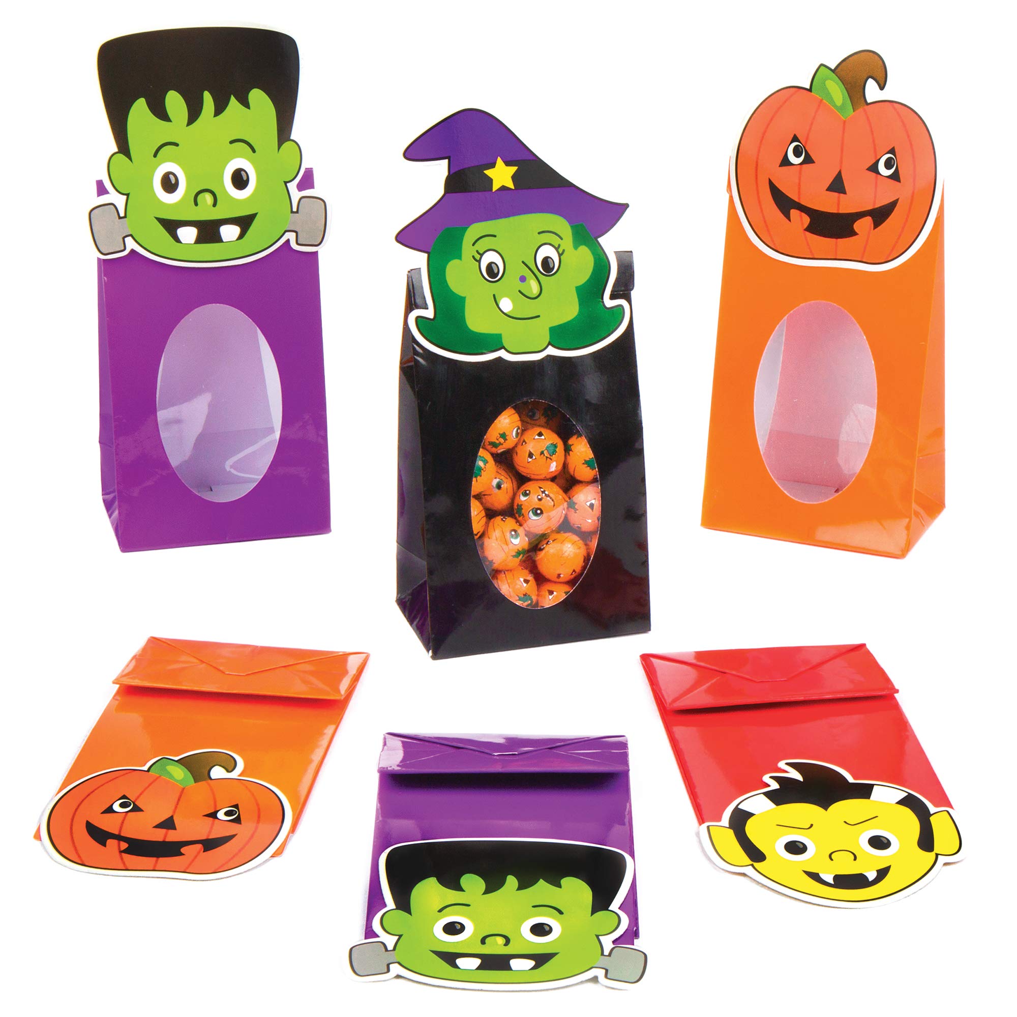 Baker Ross AV838 Halloween Treat Bags - Pack of 8, Spooky Coloured Paper Party Bag to Wrap Children’s Gifts, Lucky Dips and Prizes, Santa's Grotto and Home Decoration