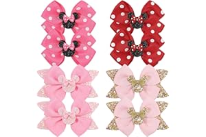 Ayesha 8pcs Mouse Ears Bow Clips for Toddler Girls Mouse Hair Bows Hair Clips Polka Dot Bows for Birthday Parties Themed Parks