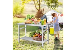 Stainless Steel Folding Table 48x24 Inch, 920 Lbs Heavy-Duty Commercial Prep Table, Metal Worktable with Adjustable Undershel