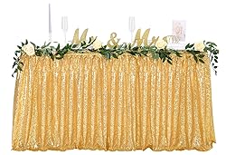 Table Skirt for Rectangle Table 6ft Gold Sequin