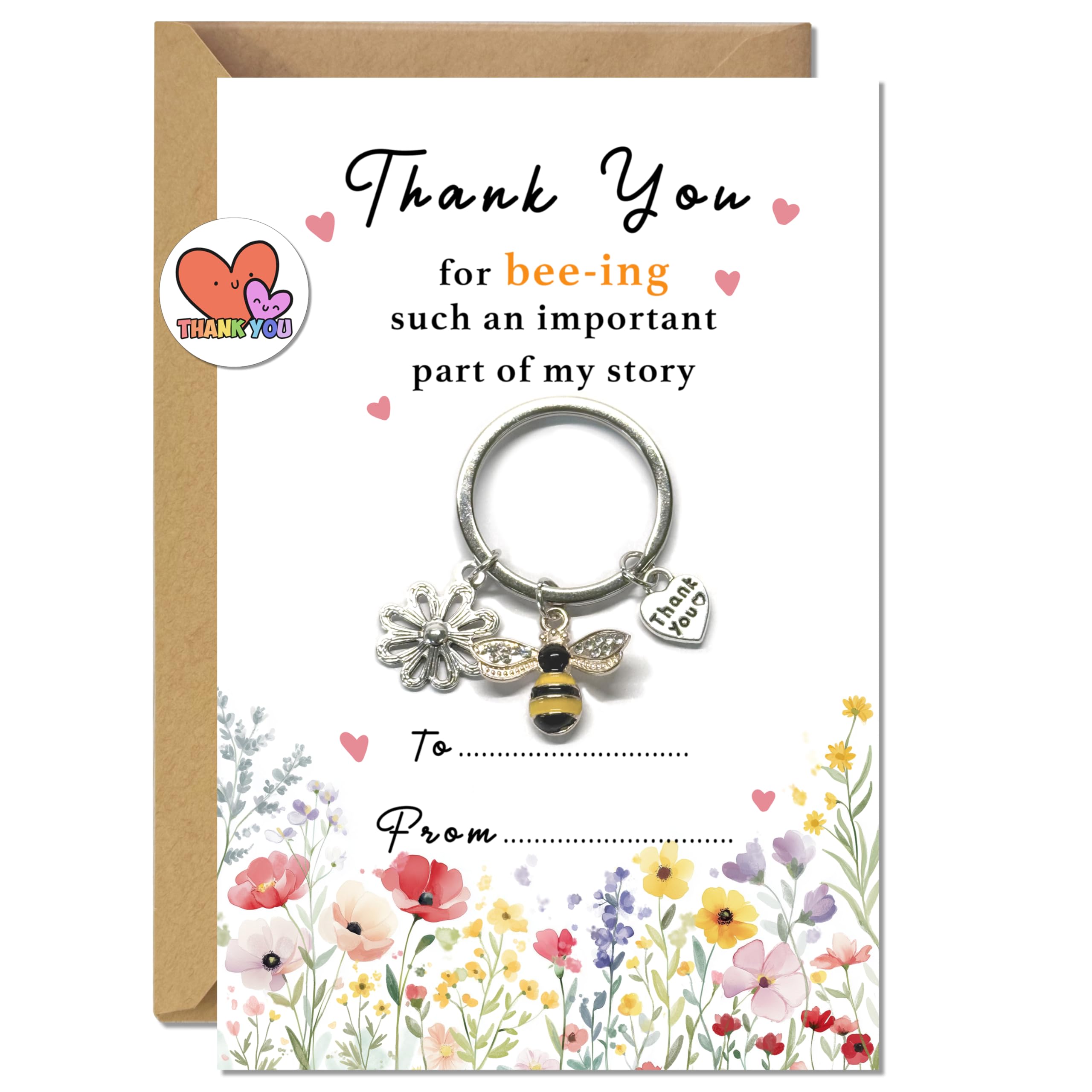 Photo 1 of TwoDays Teacher Appreciation Keychain Gifts for Women, Cute Keychain with Thank You Card and Envelope, Thank You for Bee-ing Such An Important Part of My Story Gift from Daycare Student