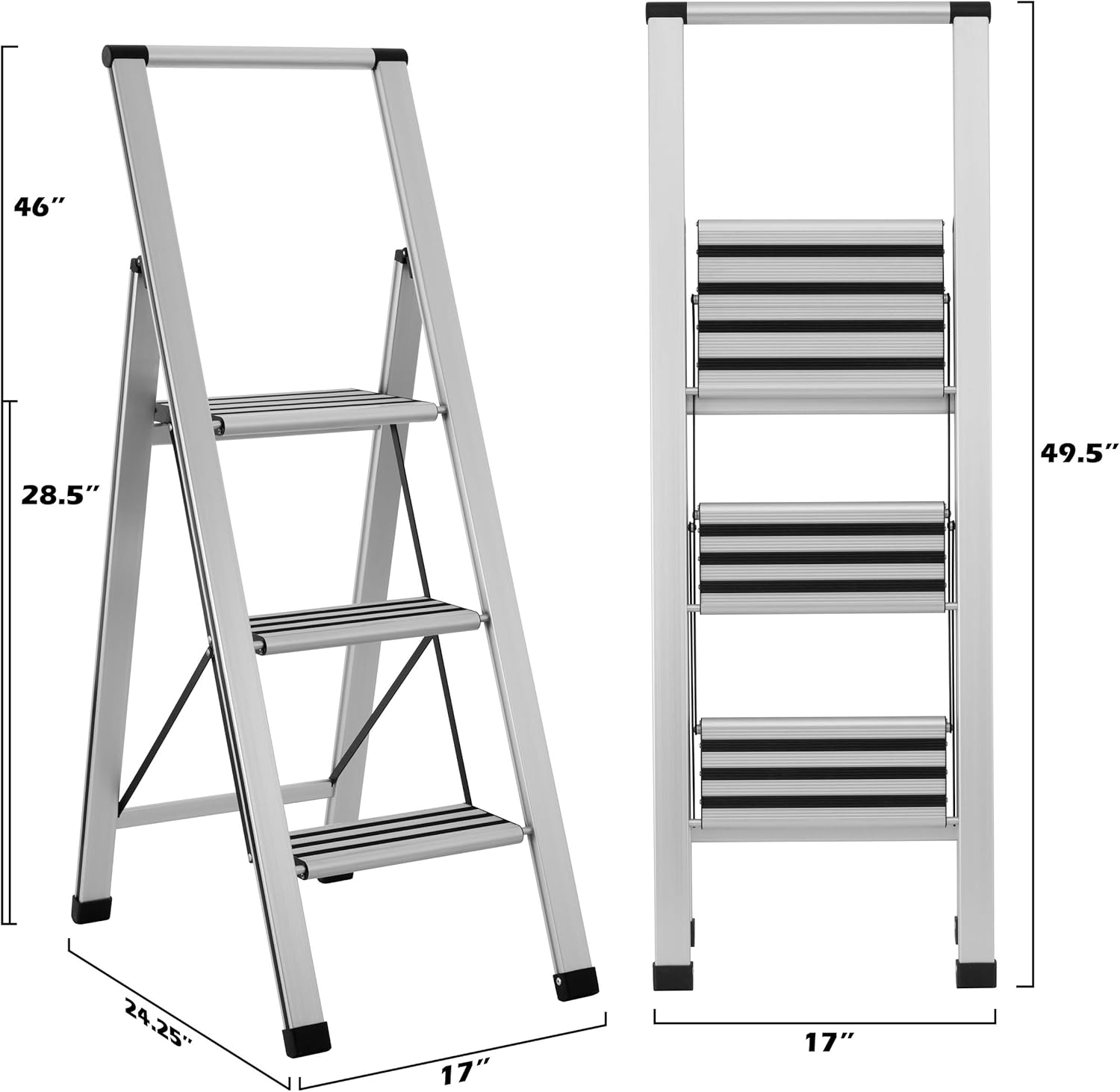 Sorfey Premium 3 Step Modern Aluminum Ladder. Lightweight,-Ultra Slim Profile, Anti Slip Steps, Sturdy-Portable for Home, Office, Kitchen, Photography Use, Aluminum Finish: Home & Kitchen