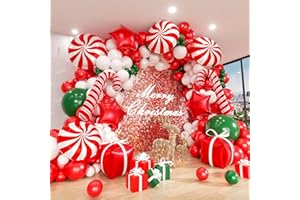 ADOINBY Christmas Balloon Arch Kit, 148Pcs Red, White, Green, Candy Cane, Gift Box, Red Candy, Red Star Party Balloon Garland Kit for Xmas Christmas New Year Birthday Party Decorations Supplies