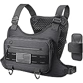 RXW Outdoor Sport Chest Rig for Men Women, Running Vest Bag with Pack Holster, Chest Pack Built in Phone Holder for Cycling, Camping,Travel, Hiking, Workouts, EDC（Black）