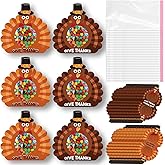 ForraFun 24 Pcs Thanksgiving Candy Holder Cartoon Turkey Candy Holder with Bags and Adhesive Dots Turkey Treat Goodie Boxes Thanksgiving Party Supplies for DIY Crafts Exchange Gifts