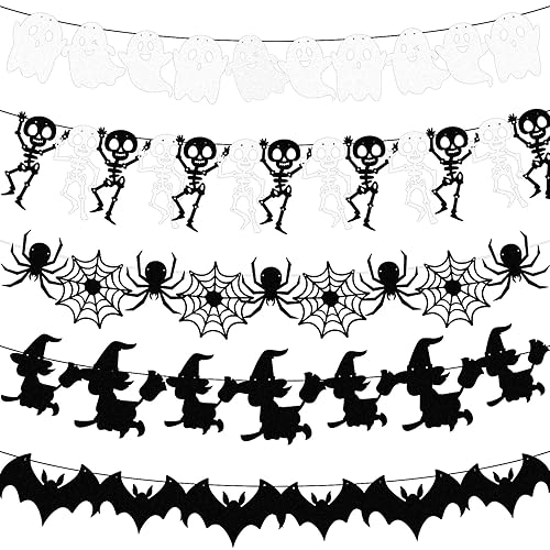 DERAYEE 5 Pack Halloween Party Banners, Ghost Hanging Paper Garland Halloween Hanging Bunting with Bat Spider Witch for Home Party Decor
