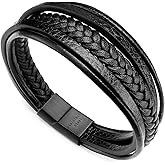 murtoo Mens Leather Bracelet with Clasp Cowhide Multi-Layer Braided Leather Mens Bracelet