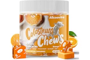 ALLCOOVITA Bovine Colostrum Chews Supplement with probiotics for Gut Health, Bloating, Immune Support, Skin, Hair Growth and Beauty - Orange Flavor (60 Servings)