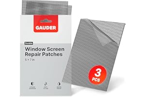 GAUDER Fly Screen Repair Patches - Insect Screen Repair Set Made from Fiberglass Self-Adhesive - for Door, Porch and Window (3 Patches - 5" x 7")