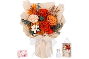 TYL&TYS Flowers for Delivery Prime Preserved Flowers Bouquet That Last 3-5 Years Real Forever Roses Bouquet for Mom Mother Women Wife Anniversary Christmas Birthday Fall Thanksgiving Gifts for Her(Orange)