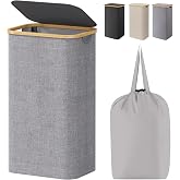 Lifewit 105L Large Laundry Basket with Lid, Removable Bags, Light Gray | Foldable Laundry Hamper with Bamboo Handles, Tall Laundry Bin, Dirty Clothes Hamper for Laundry Room, Bedroom, Bathroom, Dorm