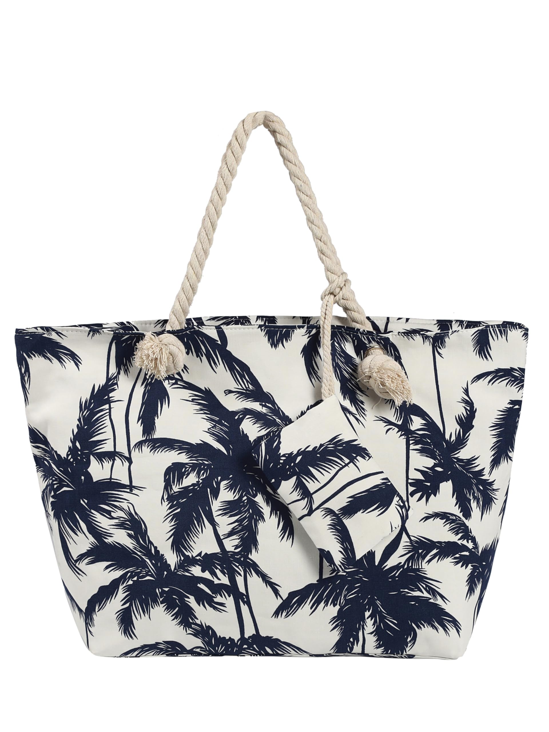 DonDon Large Beach Bag for Women with Zip Waterproof Pool Bag Holiday Bag Palm Trees White
