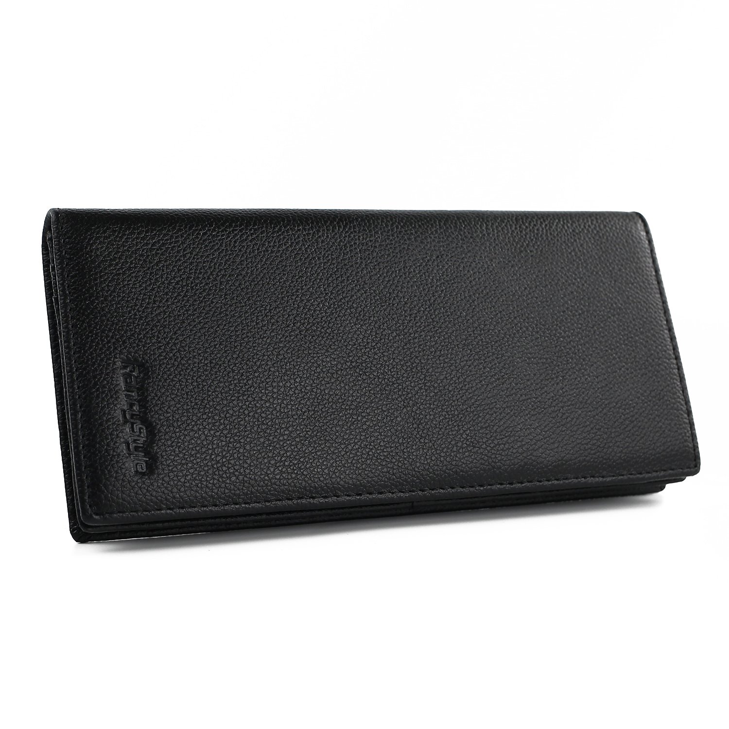 Men RFID Blocking Leather Checkbook Wallet Safe Long Bifold Travel Billfold Black with 10 Sleeves