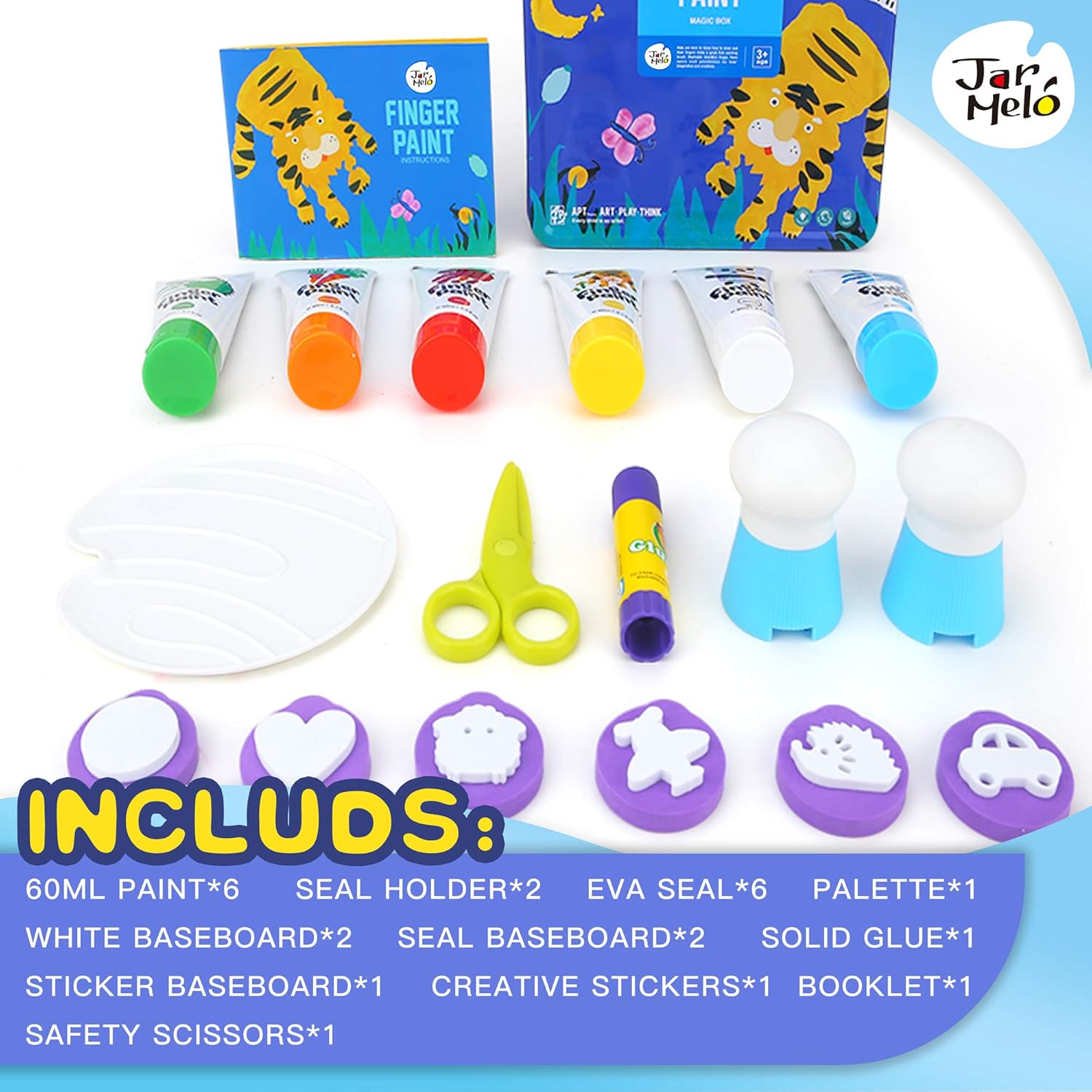 Jar Melo Children's Finger Paint Kit; Non-Toxic;Washable; Portable Iron Blue Box; 6 Colors: Toys & Games