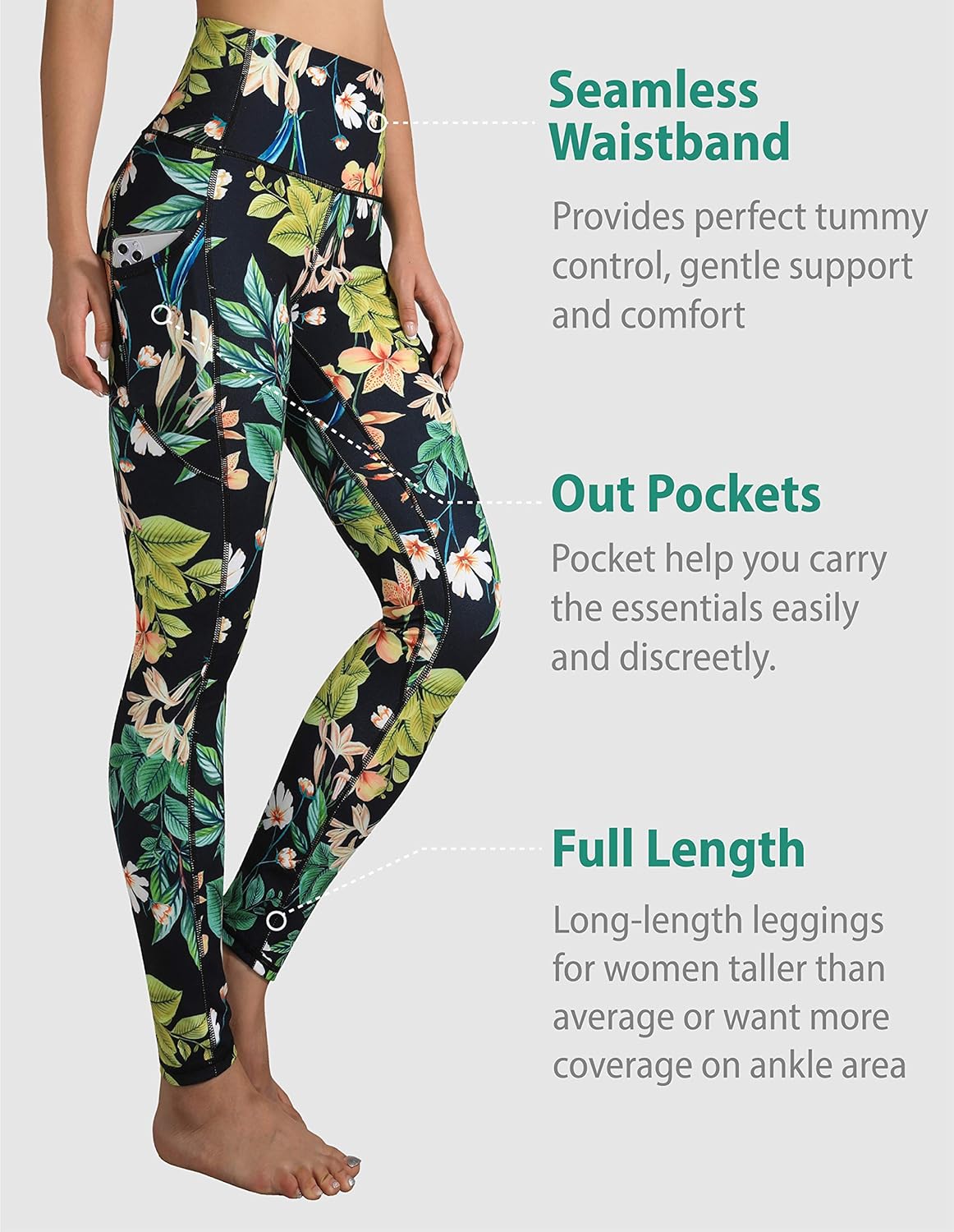 ODODOS Women's High Waisted Pattern Yoga Leggings with Pockets, Workout Sports Running Athletic Printed Yoga Pants: Clothing