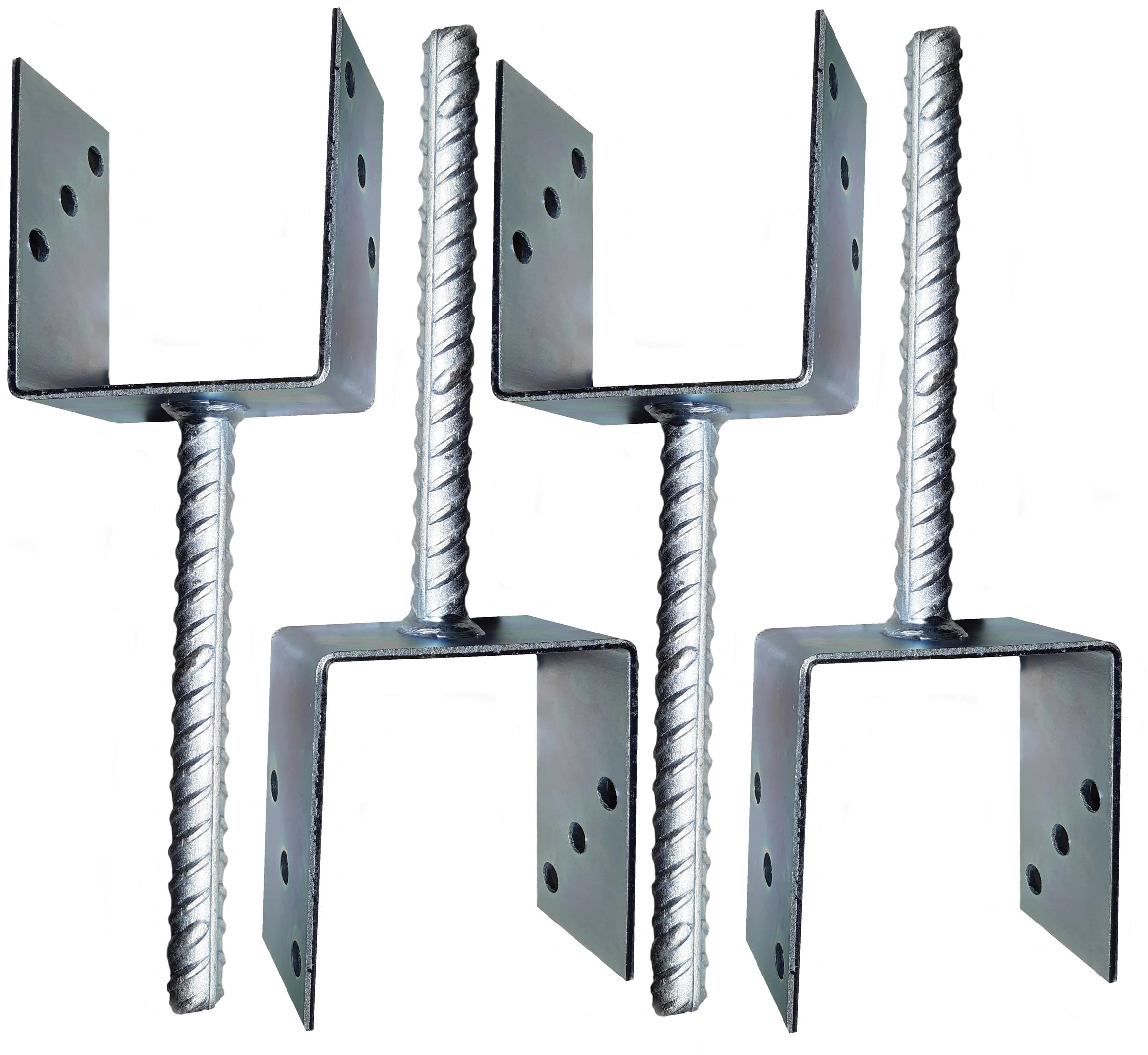 4 x Fence Posts Support U Type Pergola Brackets Extender Foot Shaped Concrete in U Heavy Duty Posts Anchor Tool Spikes Steel Galvanised 4mm Thick 100 x 100 x 60mm- 4 Inch x 4 Inch x 2.3 Inch
