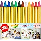 Dress Up America Face Paint Crayons - Non-Toxic Face Painting Kit for Kids and Adults - 12 Face and Body Paint with Artbook & Easy To Follow Designs - Face Painting Kit Made in Taiwan