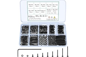 TOOINKCV 900 Pcs M2 Screws Bolts and Nuts Assortment Kit, Small Hex Socket Head Cap Screws Nuts and Bolts Hardware Fasteners, Black Assorted Machine Metric Screw Assortment Set with Washers