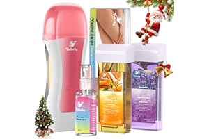 Vuteehy Roll on Waxing Kit, Roll on Wax Kit for Hair Removal, Waxing Kit at Home, Wax Roller Kit for All Skin Types Body, Sensitive Skin, Unisex, with 2 Soft Cartridges & 50 Pcs Strips