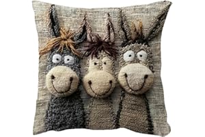 GENERIC Funny Donkey Decorative Throw Pillow Covers, Animal Printed Square Pillowcase, Donkeys Country Sofa Cushion Cases, 45×45 cm Square Pillowcase for Living Room, Bed Decor, Patio, Car