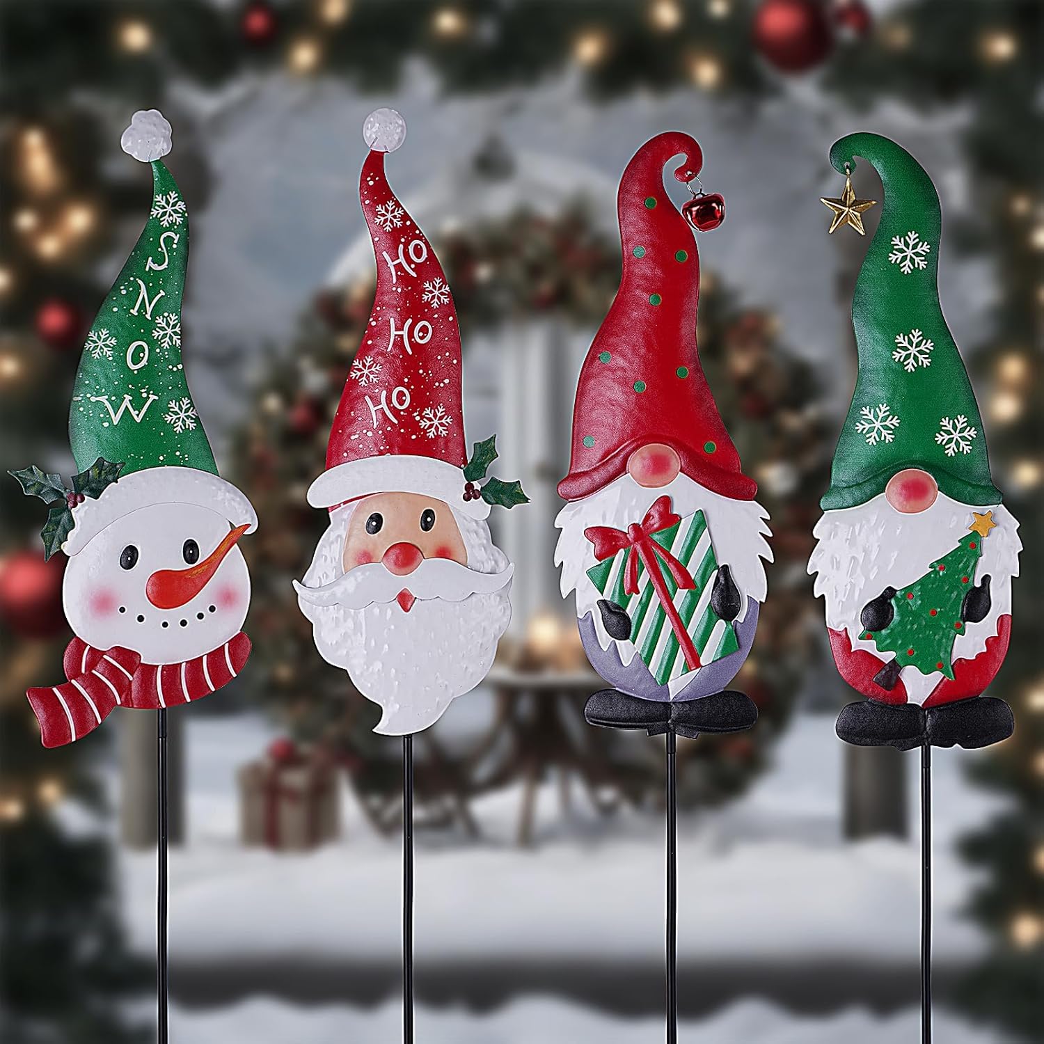 Decorative Garden Stakes - LIGHTSHINE 4PCS Iron Outdoor Christmas Garden Decorations, Landscape Pathway Christmas Stakes, Outdoor Metal Christmas Decor for Yard, Patio, Porch