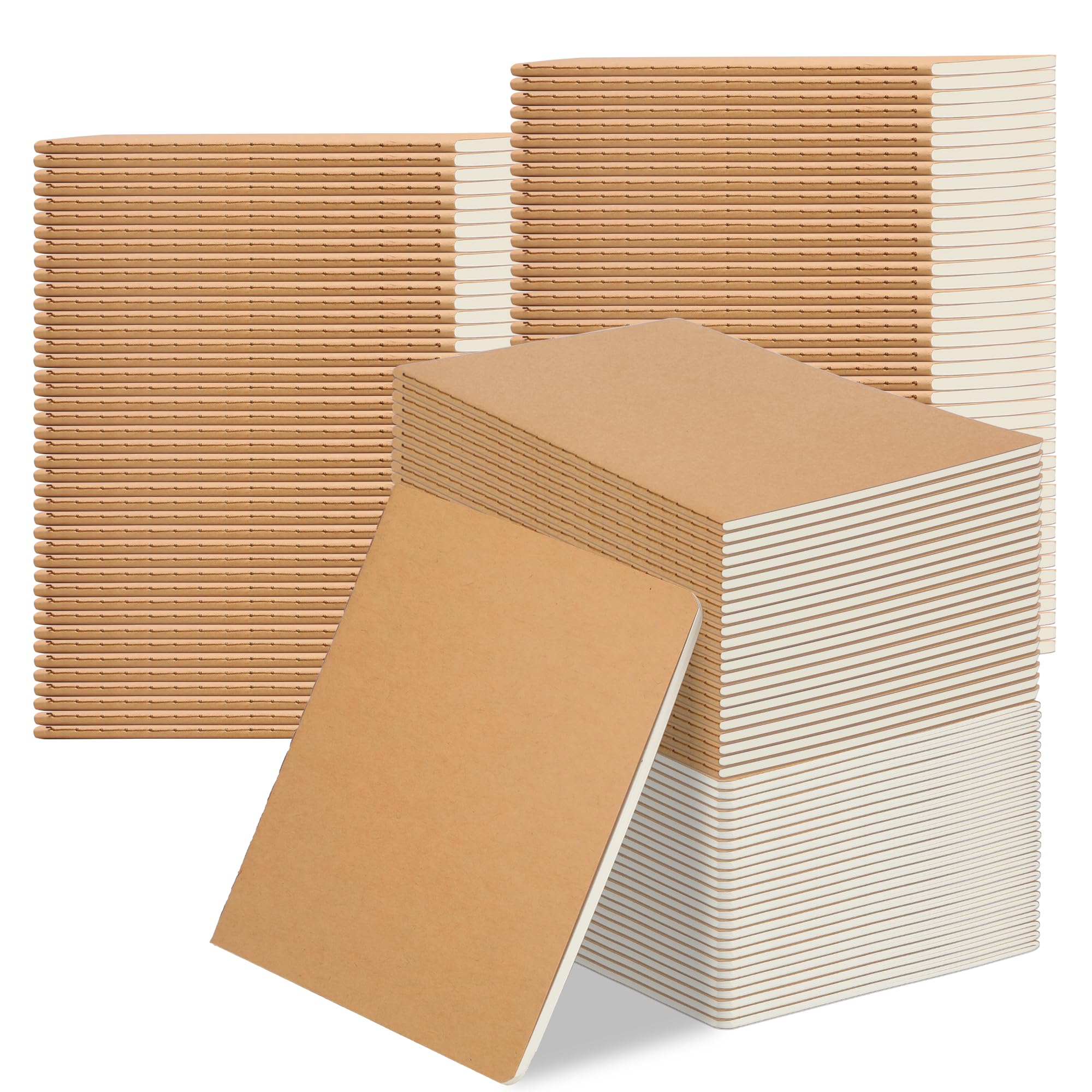 Photo 1 of 100 Packs Kraft Small Blank Notebooks, Unlined Mini A6 Journals Bulk, Blank Notepads for Kids Student Back to School, Office, Sketching, Drawing, Writing Supplies, 5.5" X 4", 30 Sheets/60 Pages