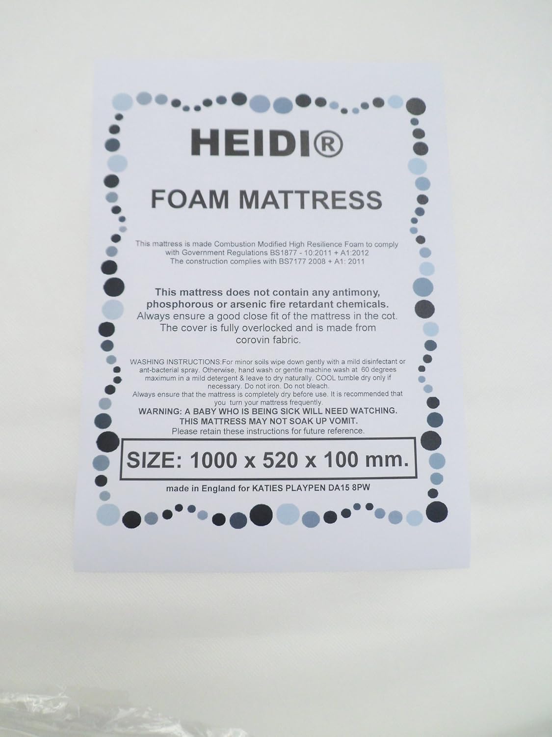 cot mattress 90 x 52