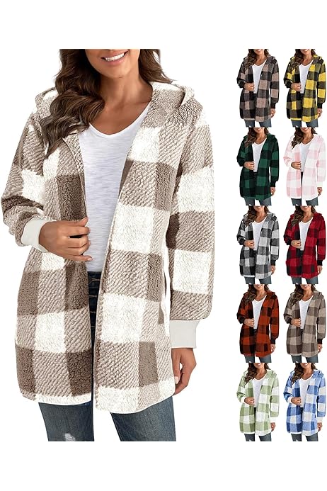 Amazon.com: Plaid Flannel Jacket Women Sherpa Fleece Bed Jacket  